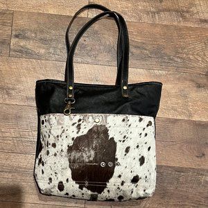 Myra Bags Black Leather Hair On Tote Bag